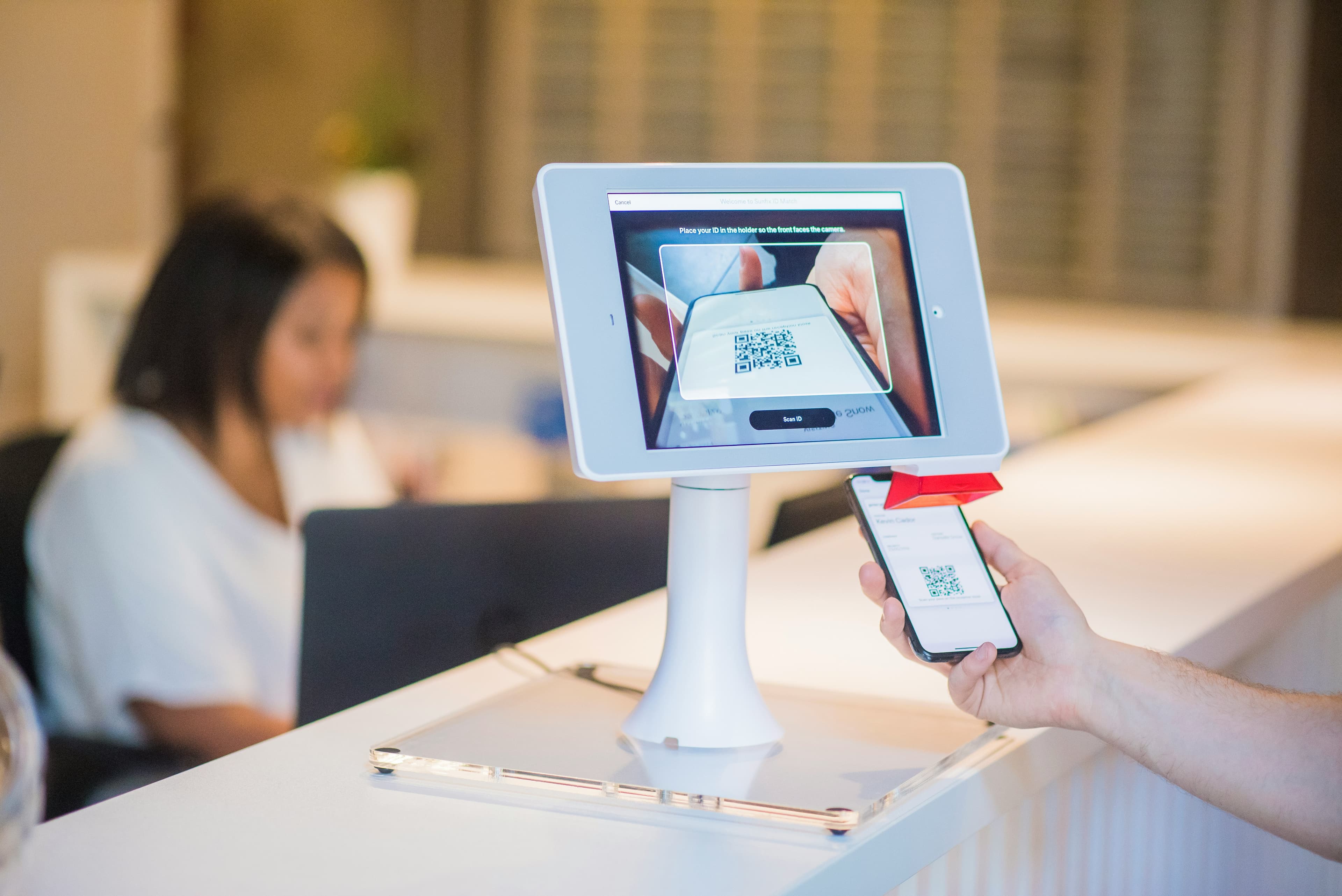 front desk check-in tablet at a medical practice